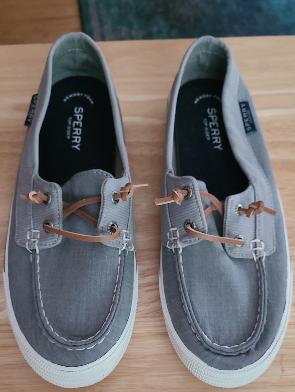 Sperry Gray Canvas Boat Shoes with Tan Laces